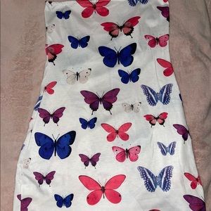 Strapless Short Dress With Butterflies